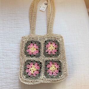 Hollister NWT Crochet Floral Tote Bag